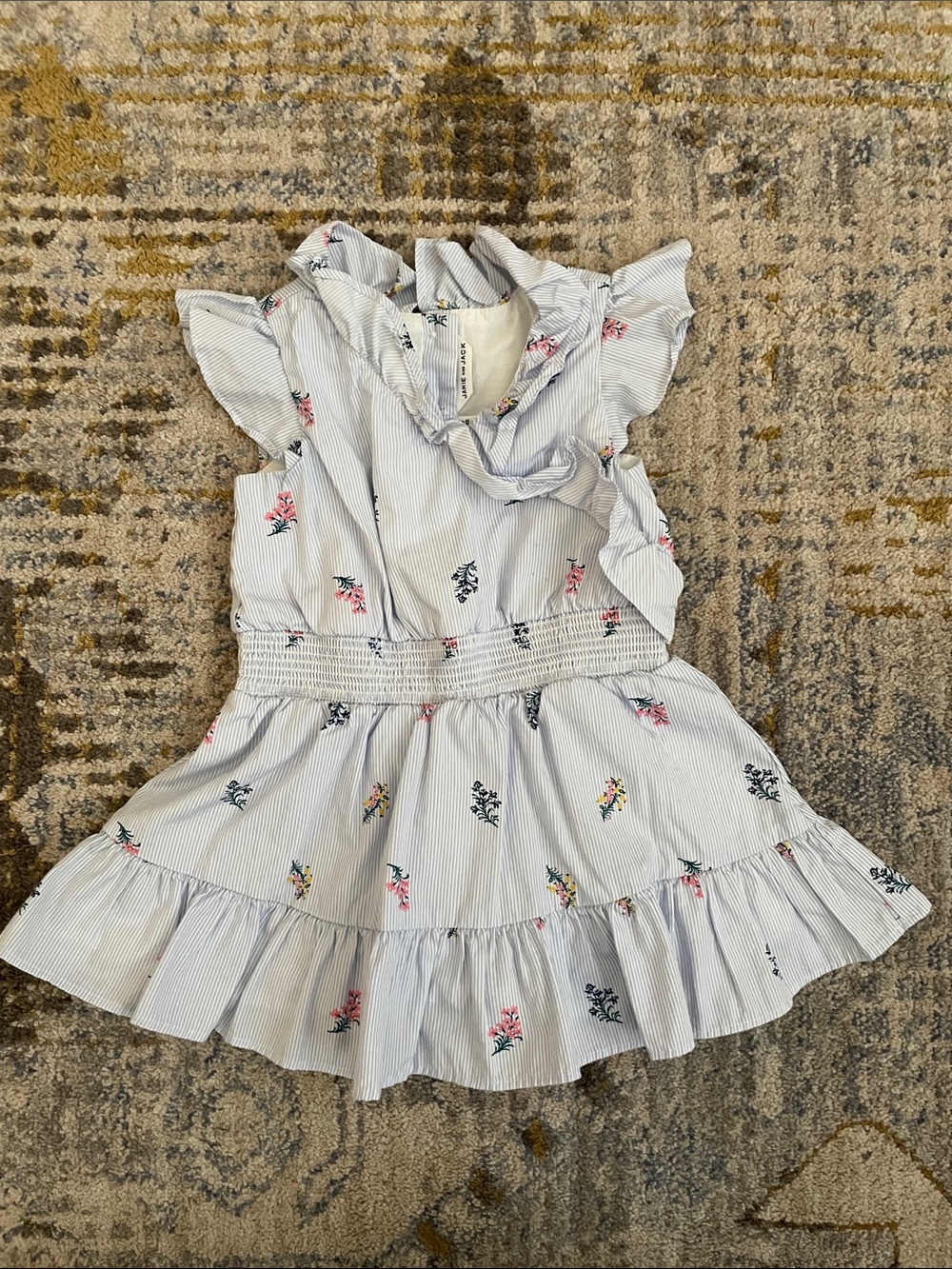 Janie and Jack pale blue floral striped ruffle dress size 12-18 months